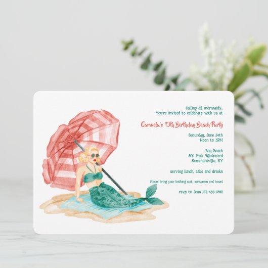 美人魚のビーチパーティー招待状 招待状 (スタンド正面)