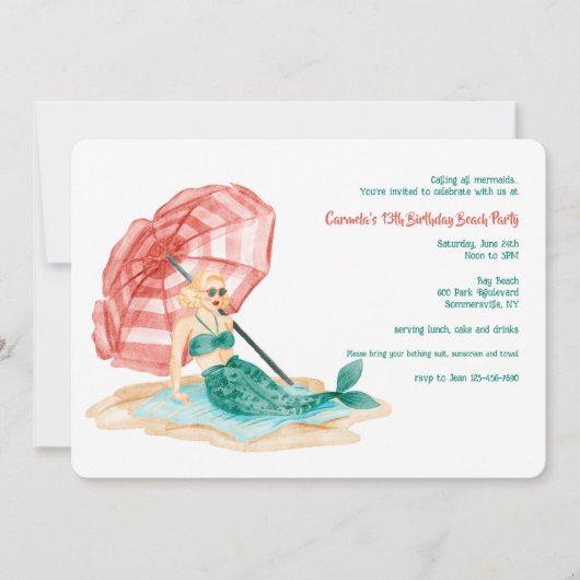 美人魚のビーチパーティー招待状 招待状 (正面)