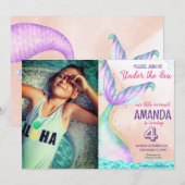 美人魚の尾 水彩 お誕生日 海の中 招待状 (正面/裏面)