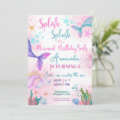 美人魚の尾 水彩 お誕生日 海の中 招待状 (スタンド正面)