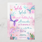 美人魚の尾 水彩 お誕生日 海の中 招待状 (正面/裏面)