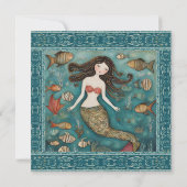 美人魚の水彩画の誕生日 招待状 (裏面)