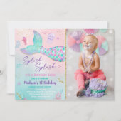 美人魚の海のピンクゴールドの誕生日 招待状 (正面)