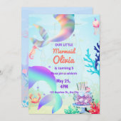 美人魚の海の下の虹の誕生日 招待状 (正面/裏面)