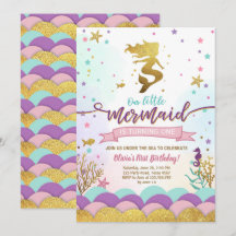 美人魚の海の誕生日招待状 パープル