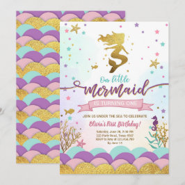 美人魚の海の誕生日招待状 パープル 招待状