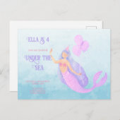 美人魚の海の誕生日青い招待状 ポストカード (正面/裏面)