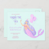 美人魚の海の誕生日青い招待状 ポストカード (正面/裏面)