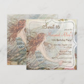 美人魚 ヴィンテージ スイート16 誕生日 招待状 (正面/裏面)