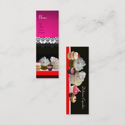 美味しいカップケーキ砂漠のショップピンク紫バイオレット スキニー名刺 (正面/裏面)