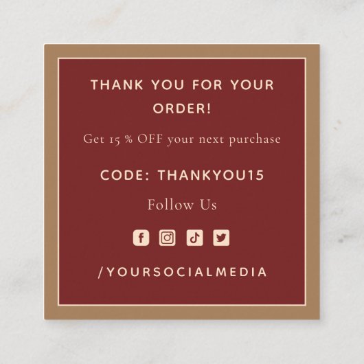 美味しいチェリーパイ 感謝祭ディナー ありがとう スクエア名刺 (裏面)