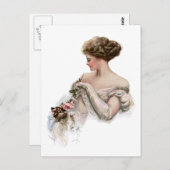 美女が子猫を飼う ポストカード (正面/裏面)