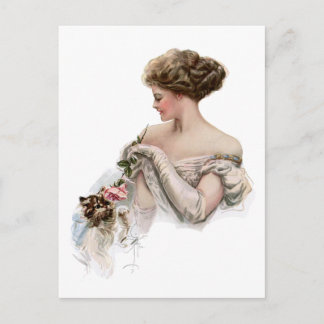 美女が子猫を飼う ポストカード