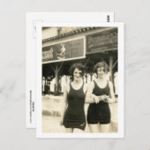 美女とビーチ、テキサス州ガルベストン ヴィンテージ ポストカード (正面/裏面)