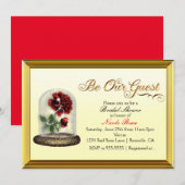 美女と野獣のゲスト 赤いガラスのバラ エレガント 招待状 (正面/裏面)