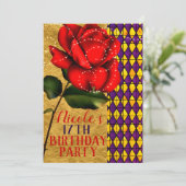 美女と野獣 レッドスパークルローズ 誕生日パーティー 招待状 (スタンド正面)