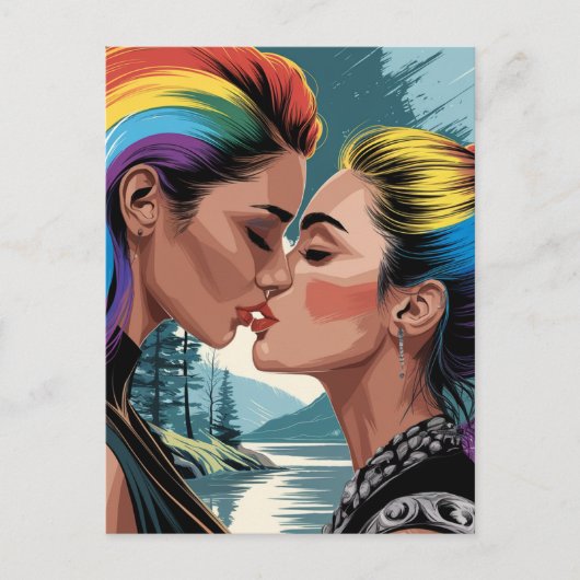 美女キスをする ポストカード (正面)