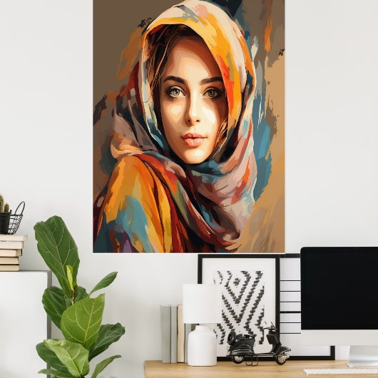 美女顔ウォールアート抽象芸術女絵を描性 ポスター (ホームオフィス)