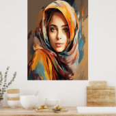 美女顔ウォールアート抽象芸術女絵を描性 ポスター (キッチン)