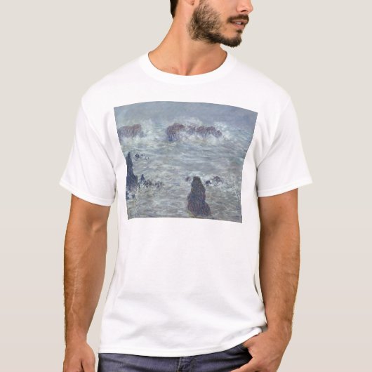 美女Ileの海岸の沖のクロード・モネ|の嵐、 Tシャツ (正面)
