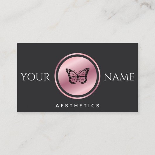 美学あなたの名前を追加バラ金ゴールドバタフライブラック 名刺 (正面)