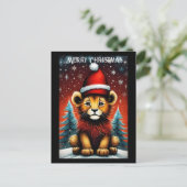 美学かわいいサンタベビーライオンスノークリスマス ポストカード (スタンド正面)