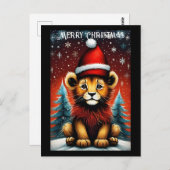 美学かわいいサンタベビーライオンスノークリスマス ポストカード (正面/裏面)
