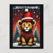 美学かわいいサンタベビーライオンスノークリスマス ポストカード (正面)