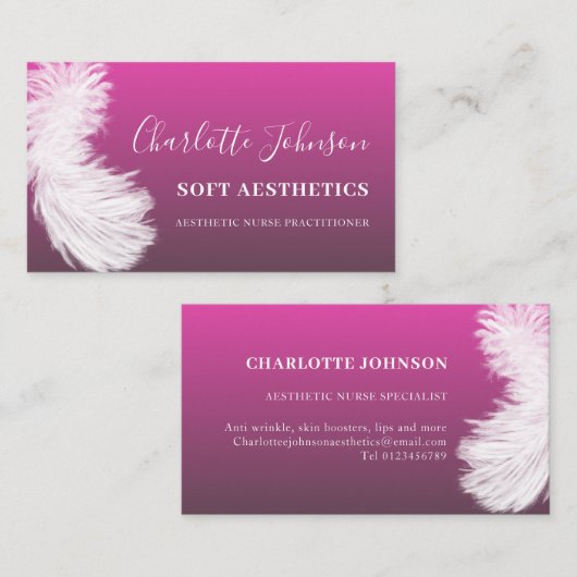 美学スキンケアのピンクの羽 名刺 (正面/裏面)