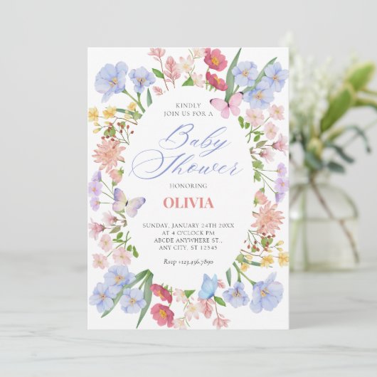 美学パステルフローラ赤ちゃんシャワー招待 招待状 (スタンド正面)