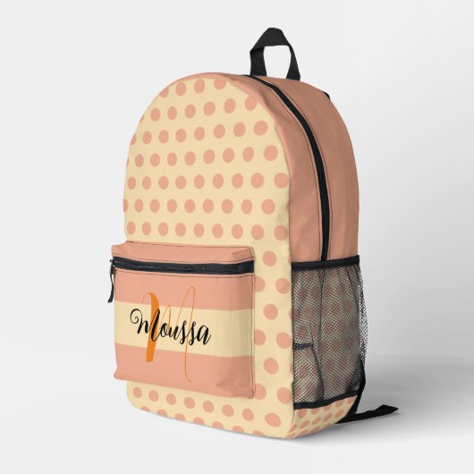美学ピーチカラー – 最高のイニシャル名モノグラム プリントバックパック (裏面右端)