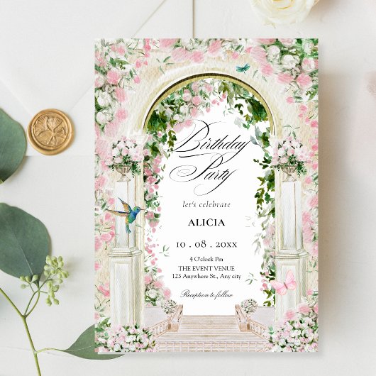 美学フローラガーデンアーチおとぎ話の誕生日 招待状