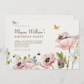 美学フローラ開花ミツバチの誕生日 招待状 (正面/裏面)