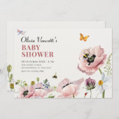 美学フローラ開花ミツバチ赤ちゃんシャワー 招待状 (正面/裏面)