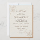 美学ミニマルフローライスラーム結婚モノグラム 招待状 (正面)