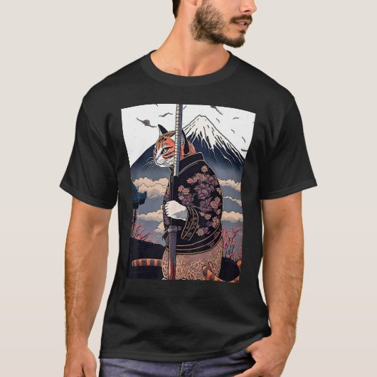美学日本の桜さくらんぼ花サムライ Tシャツ (正面)