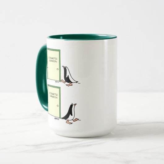 美容医おもしろいペンギン患者の漫画のマグカップ マグカップ (正面左)