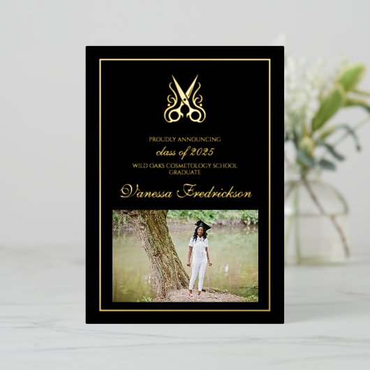 美容学校卒業おめでとう 箔招待状 (立ち正面)