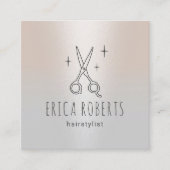 美容師かわいいシザーミニマリストクラッシーシルバー スクエア名刺 (正面)
