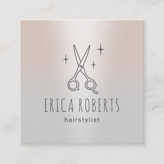美容師かわいいシザーミニマリストクラッシーシルバー スクエア名刺 (正面)