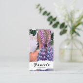 美容師かわいいシザーミニマル赤面ピンク 名刺 (スタンド正面)