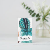 美容師かわいいシザーミニマル赤面ピンク 名刺 (スタンド正面)