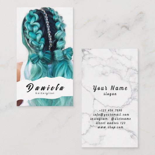 美容師かわいいシザーミニマル赤面ピンク 名刺 (正面/裏面)