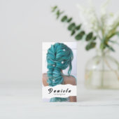 美容師かわいいシザーミニマル赤面ピンク 名刺 (スタンド正面)