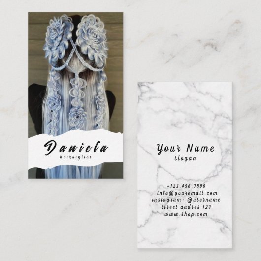 美容師かわいいシザーミニマル赤面ピンク 名刺 (正面/裏面)