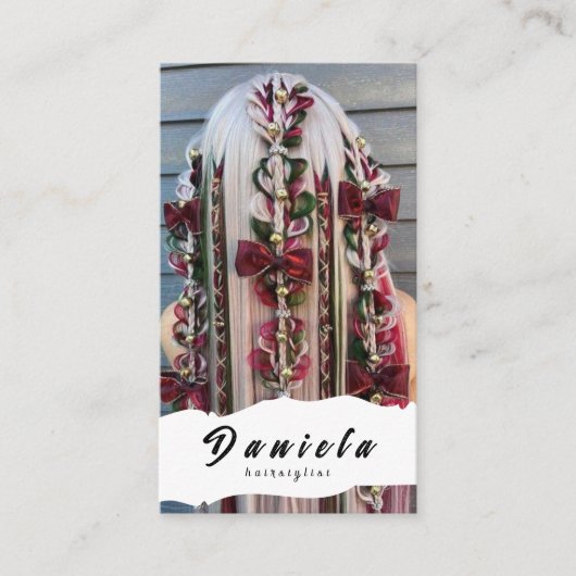 美容師かわいいシザーミニマル赤面ピンク 名刺 (正面)