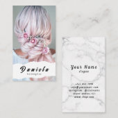 美容師かわいいシザーミニマル赤面ピンク 名刺 (正面/裏面)