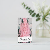 美容師かわいいシザーミニマル赤面ピンク 名刺 (スタンド正面)