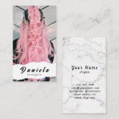 美容師かわいいシザーミニマル赤面ピンク 名刺 (正面/裏面)