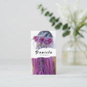 美容師かわいいシザーミニマル赤面ピンク 名刺 (スタンド正面)